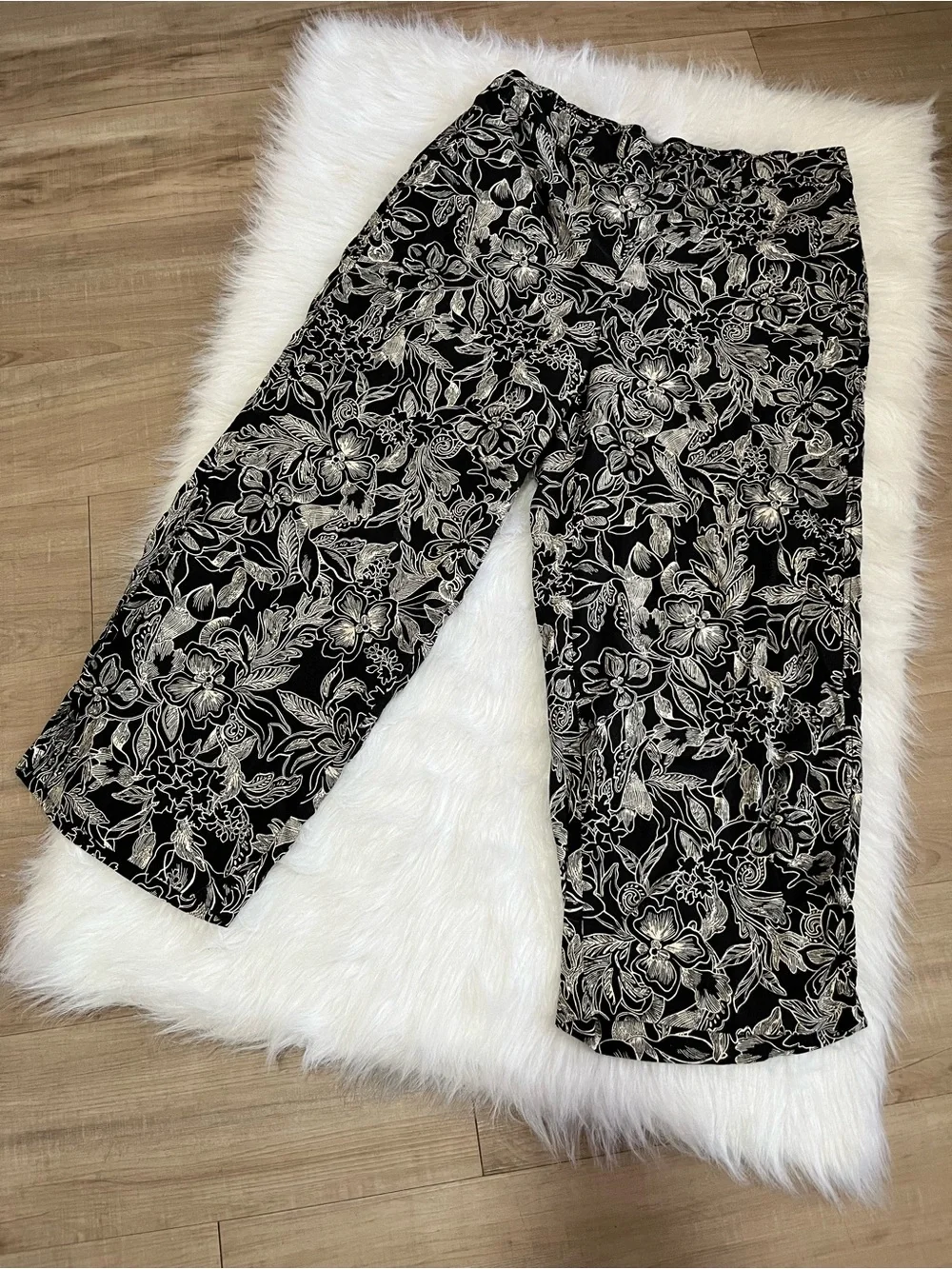 Lane Bryant Floral Wide Leg Pants Size 16 Black and cream